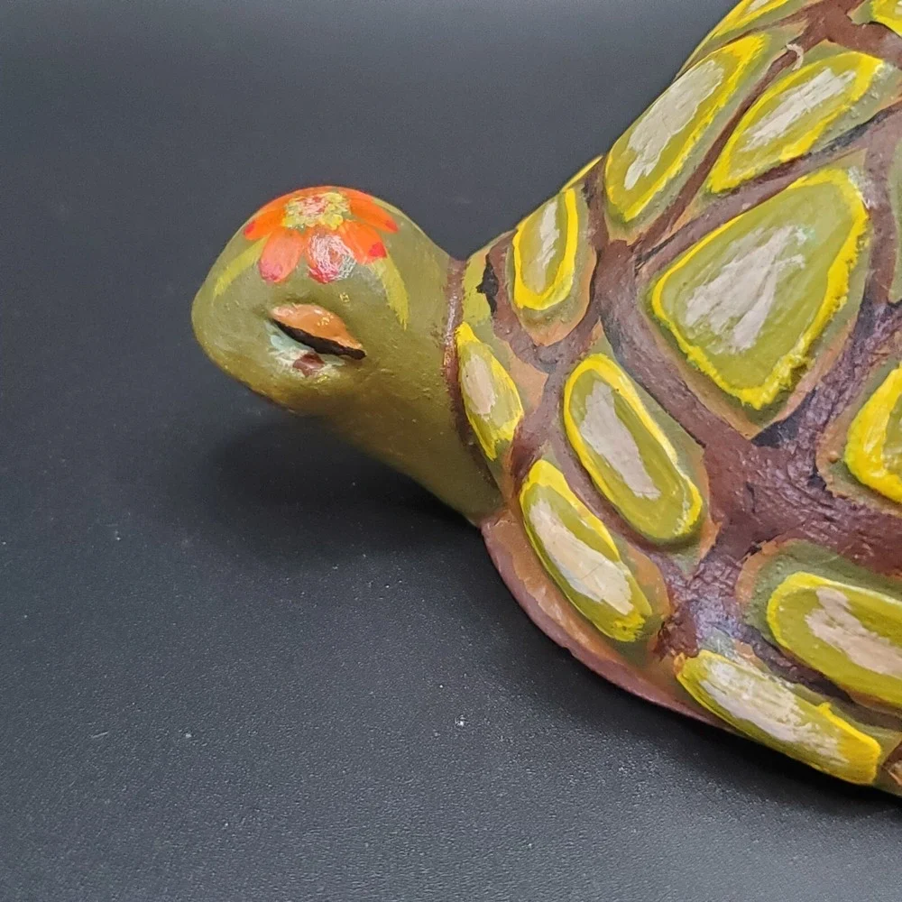 Vintage 1976 Ceramic Handpainted Turtle. Shelf Or Desk Sitter